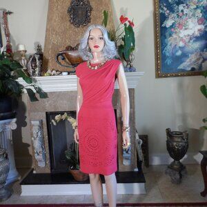 Giambattista Valli Coral Pink Draped Knit Sheath Dress - Size IT 42 US 4/6